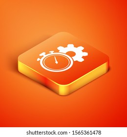 Isometric Time Management icon isolated on orange background. Clock and gear sign. Productivity symbol.  Vector Illustration
