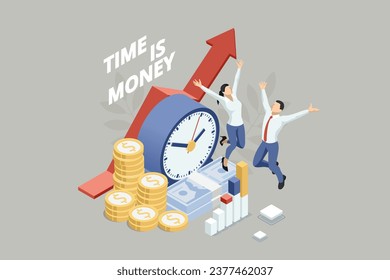Isometrisches Zeitmanagement, Zeitersparnis, Investitionsstrategien und Investitionsmöglichkeiten Konzept. 