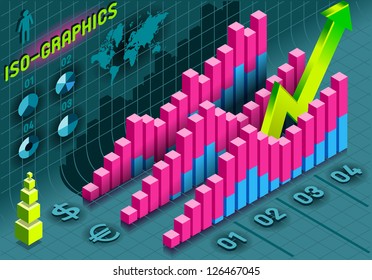 Isometric Time Series Plot Economic Big Data Statistic Set Elements