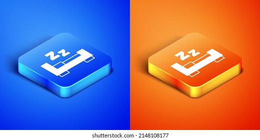 Isometric Time to sleep icon aislado en fondo azul y naranja. Zumbido somnoliento. Estilo de vida saludable. Botón cuadrado. Vector