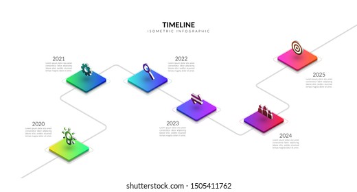 Isometric Timeline Business Infographic, Colorful Workflow Graphic Elements