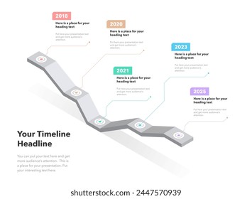 Isometric timeline infographic template with five steps. SImple chart design for workflow layout, diagram, banner, web design.