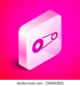 Isometric Timing belt kit icon isolated on pink background. Silver square button. Vector Illustration