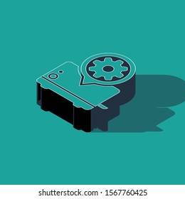 Isometric Toaster and gear icon isolated on green background. Adjusting app, service concept, setting options, maintenance, repair, fixing.  Vector Illustration