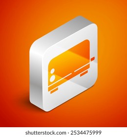 Isometric Toaster icon isolated on orange background. Silver square button. Vector