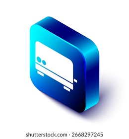 Isometric Toaster icon isolated on white background. Blue square button. Vector