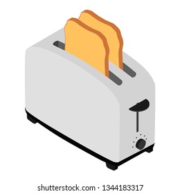 Isometric toaster with toasted bread for breakfast inside isolated on white
