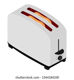 Isometric toaster with toasted bread for breakfast inside isolated on white