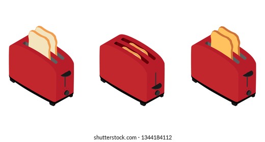 Isometric toaster with toasted bread for breakfast inside isolated on white. How to make toast concept