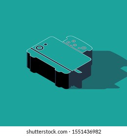 Isometric Toaster with toasts icon isolated on green background.  Vector Illustration