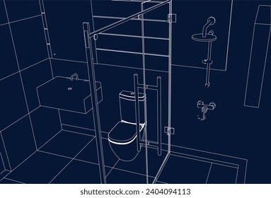 plano de línea de diseño de baño y aseo isométrico vector de ilustración 3d