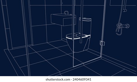 plano de línea de diseño de baño y aseo isométrico vector de ilustración 3d