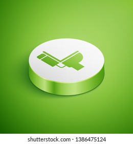 Isometric Toilet bowl icon isolated on green background. White circle button. Vector Illustration