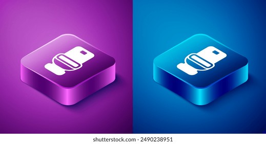 Isometric Toilet bowl icon isolated on blue and purple background. Square button. Vector