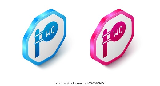 Isometric Toilet icon isolated on white background. WC sign. Washroom. Hexagon button. Vector