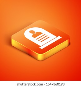 Isometric Tombstone with RIP written on it icon isolated on orange background. Grave icon.  Vector Illustration