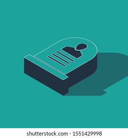 Isometric Tombstone with RIP written on it icon isolated on green background. Grave icon.  Vector Illustration