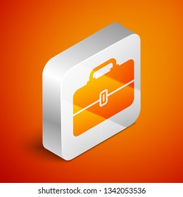 Isometric Toolbox icon isolated on orange background. Tool box sign. Silver square button. Vector Illustration