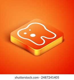 Isometric Tooth with caries icon isolated on orange background. Tooth decay.  Vector