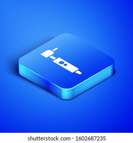 Isometric Tooth drill icon isolated on blue background. Dental handpiece for drilling and grinding tools. Blue square button. Vector Illustration