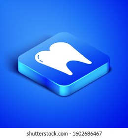 Isometric Tooth icon isolated on blue background. Tooth symbol for dentistry clinic or dentist medical center and toothpaste package. Blue square button. Vector Illustration