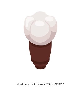 Isometric tooth implant metal dental post on white background 3d vector illustration