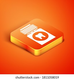 Isometric Toothache painkiller tablet icon isolated on orange background. Tooth care medicine. Capsule pill and drug. Pharmacy design. Vector.