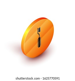 Isometric Toothbrush icon isolated on white background. Orange circle button. Vector Illustration