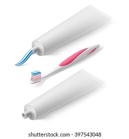 Isometric Toothbrush Toothpaste On White Background Stock Vector ...