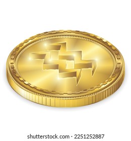 Isometric Top View Aquarius Zodiac Symbol Glowing Gold Coin 2.5D Sculpture Icon Isolated on White Background for Horoscope, Astrology.