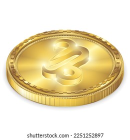 Isometric Top View Capricorn Zodiac Symbol Glowing Gold Coin 2.5D Sculpture Icon Isolated on White Background for Horoscope, Astrology.