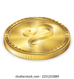 Isometric Top View Leo Zodiac Symbol Glowing Gold Coin 2.5D Sculpture Icon Isolated on White Background for Horoscope, Astrology.