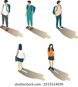 Isometric top view of people walking and standing.