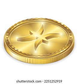 Isometric Top View Pisces Zodiac Symbol Glowing Gold Coin 2.5D Sculpture Icon Isolated on White Background for Horoscope, Astrology.