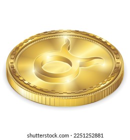 Isometric Top View Taurus Zodiac Symbol Glowing Gold Coin 2.5D Sculpture Icon Isolated on White Background for Horoscope, Astrology.