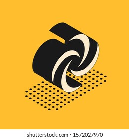 Isometric Tornado icon isolated on yellow background. Cyclone, whirlwind, storm funnel, hurricane wind or twister weather icon.  Vector Illustration