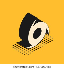 Isometric Tornado icon isolated on yellow background. Cyclone, whirlwind, storm funnel, hurricane wind or twister weather icon.  Vector Illustration