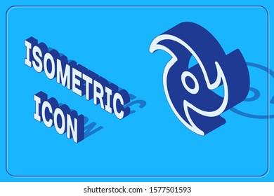 Isometric Tornado icon isolated on blue background. Cyclone, whirlwind, storm funnel, hurricane wind or twister weather icon.  Vector Illustration