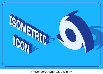 Isometric Tornado icon isolated on blue background. Cyclone, whirlwind, storm funnel, hurricane wind or twister weather icon.  Vector Illustration