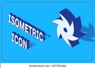 Isometric Tornado icon isolated on blue background. Cyclone, whirlwind, storm funnel, hurricane wind or twister weather icon.  Vector Illustration