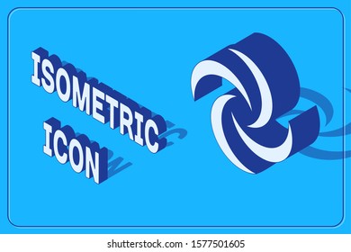 Isometric Tornado icon isolated on blue background. Cyclone, whirlwind, storm funnel, hurricane wind or twister weather icon.  Vector Illustration