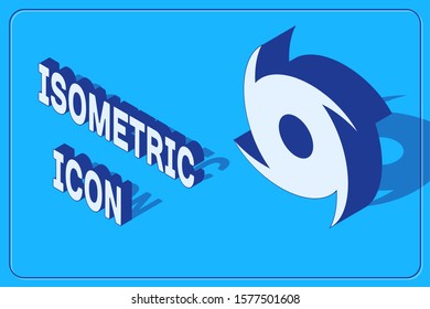 Isometric Tornado icon isolated on blue background. Cyclone, whirlwind, storm funnel, hurricane wind or twister weather icon.  Vector Illustration