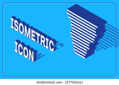 Isometric Tornado icon isolated on blue background. Cyclone, whirlwind, storm funnel, hurricane wind or twister weather icon.  Vector Illustration