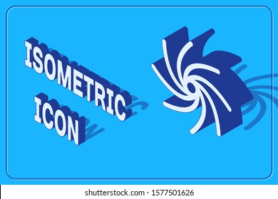 Isometric Tornado icon isolated on blue background. Cyclone, whirlwind, storm funnel, hurricane wind or twister weather icon.  Vector Illustration