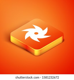 Isometric Tornado icon isolated on orange background. Cyclone, whirlwind, storm funnel, hurricane wind or twister weather icon.  Vector Illustration