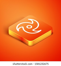 Isometric Tornado icon isolated on orange background. Cyclone, whirlwind, storm funnel, hurricane wind or twister weather icon.  Vector Illustration