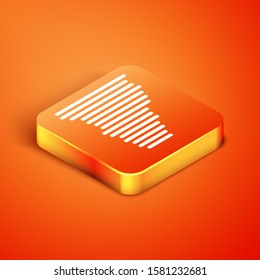 Isometric Tornado icon isolated on orange background. Cyclone, whirlwind, storm funnel, hurricane wind or twister weather icon.  Vector Illustration