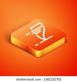 Isometric Tornado icon isolated on orange background. Cyclone, whirlwind, storm funnel, hurricane wind or twister weather icon.  Vector Illustration