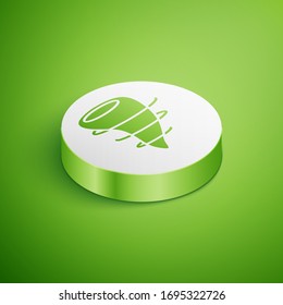 Isometric Tornado icon isolated on green background. White circle button. Vector Illustration