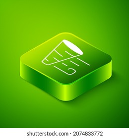 Isometric Tornado icon isolated on green background. Green square button. Vector